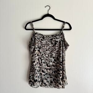 Cabi Grey + Black Leopard Print Folded Off the Shoulder Tank Top Small